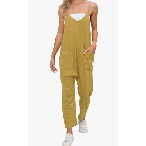 Jumpsuit Women Small Romper Mustard Yellow V-neck Sleeveless Rayon NWT Casual - Picture 1 of 4